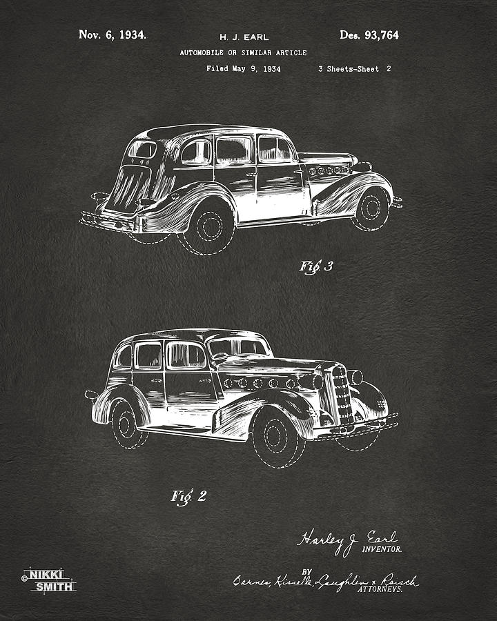 Car Digital Art - 1934 La Salle Automobile Patent Artwork 2 - Gray by Nikki Marie Smith