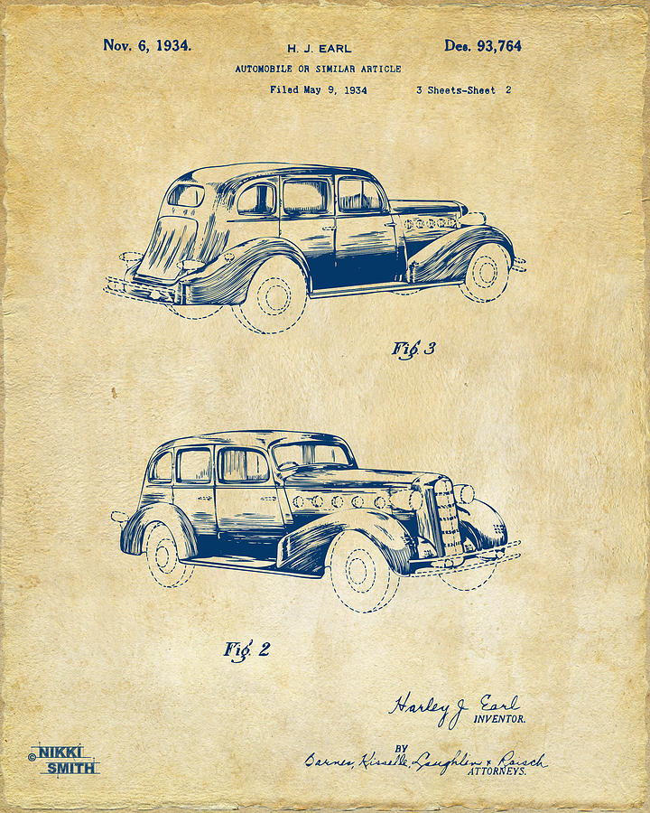 1934 La Salle Automobile Patent Artwork 2 - Vintage Digital Art by Nikki Marie Smith