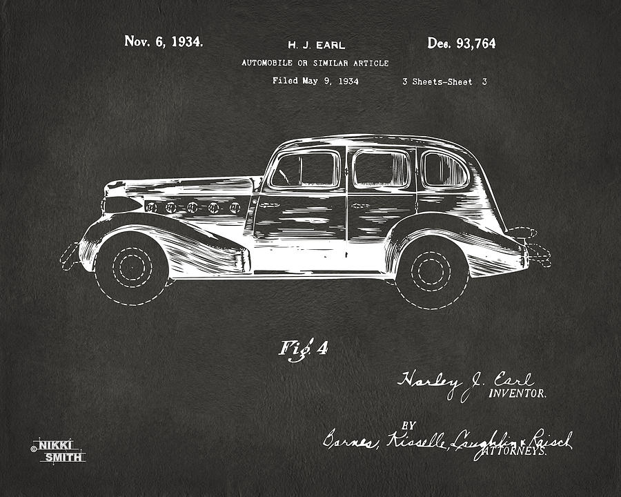 1934 La Salle Automobile Patent 3 Artwork - Gray Digital Art by Nikki Marie Smith