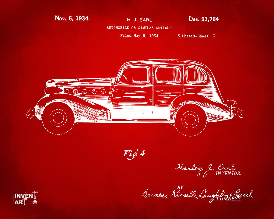 1934 La Salle Automobile Patent 3 Artwork Red Digital Art by Nikki Marie Smith