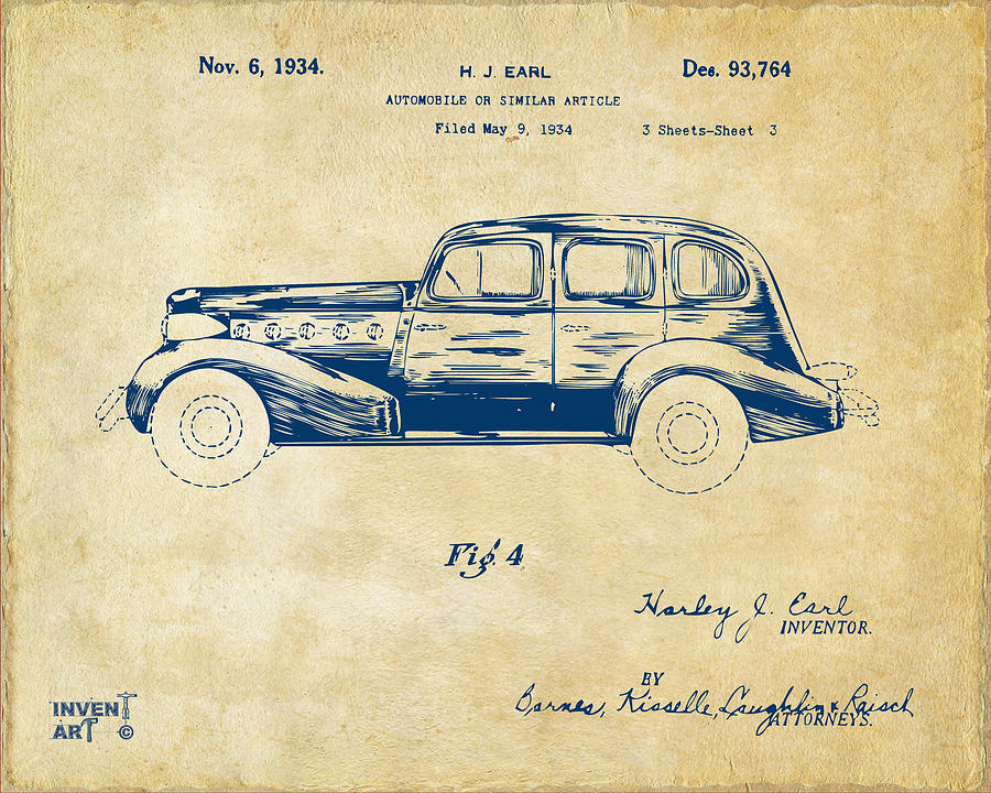 Vintage Digital Art - 1934 La Salle Automobile Patent 3 Artwork Vintage by Nikki Marie Smith