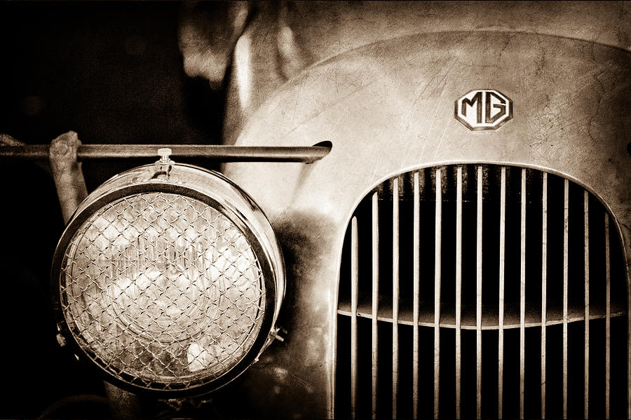 Car Photograph - 1934 MG PA Midget Supercharged Special Speedster Grille - Emblem by Jill Reger