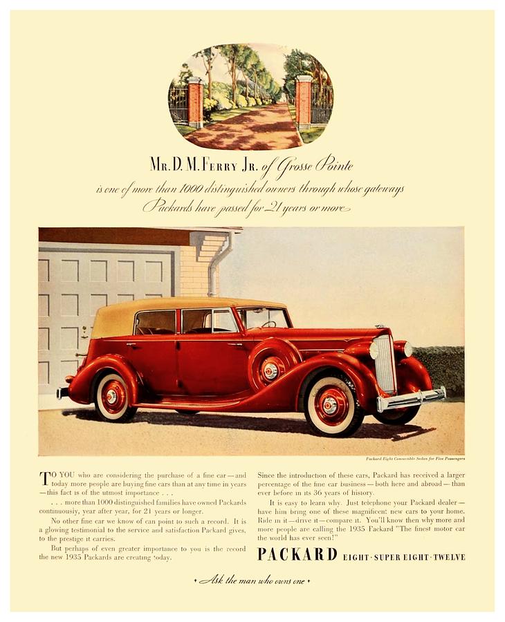 1935 - Packard Eight Convertible Sedan Automobile Advertisement - Color Digital Art by John Madison