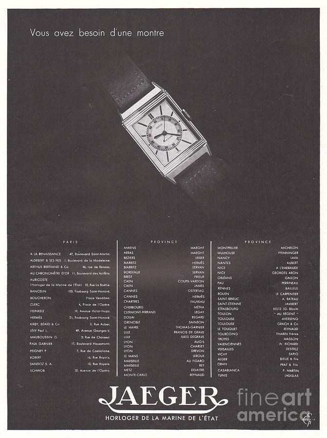 1935 Ad Print Jaeger Wrist Mens Watch Horloger De La Marine De Digital Art