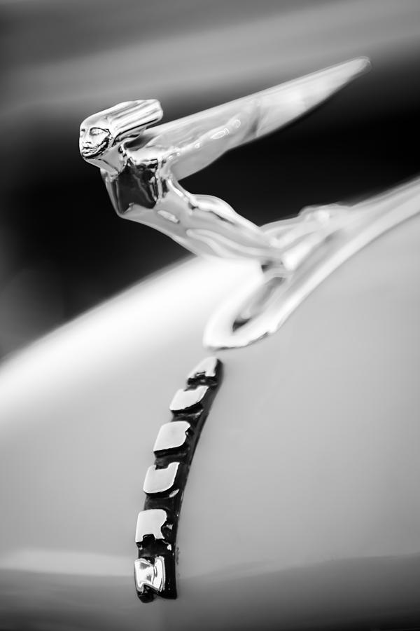 Black And White Photograph - 1935 Auburn 851 Supercharged Boattail Speedster Hood Ornament -0852bw by Jill Reger