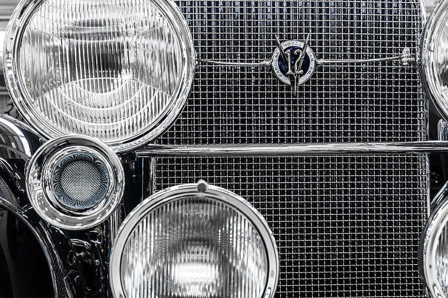 1935 Cadillac V12 Roadster Emblem and Headlights 1 Photograph by Ron Pate