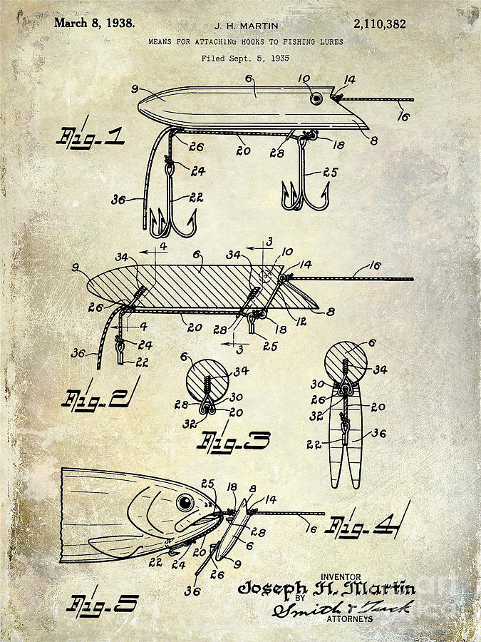 1935 Fishing Lure Patent Photograph by Jon Neidert