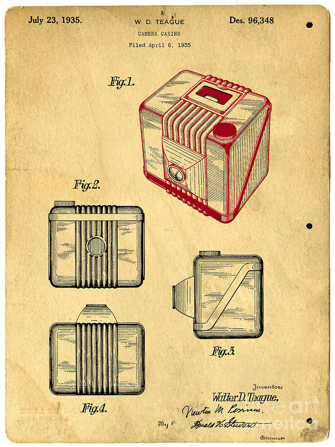 Vintage Digital Art - 1935 Kodak Camera Casing Patent by Edward Fielding