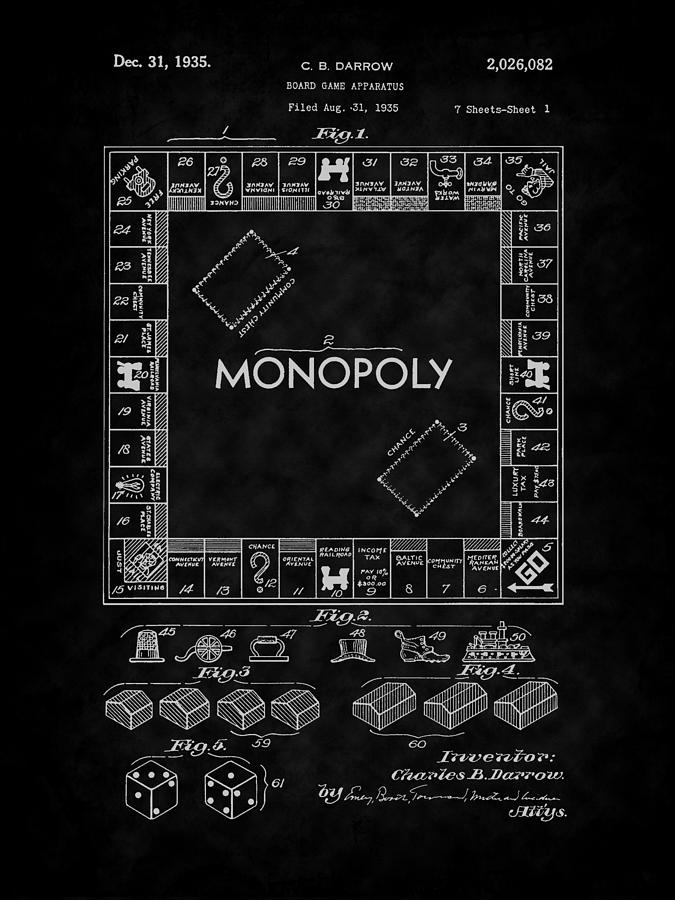1935 Monopoly Board Game Patent-BK Digital Art by Barry Jones