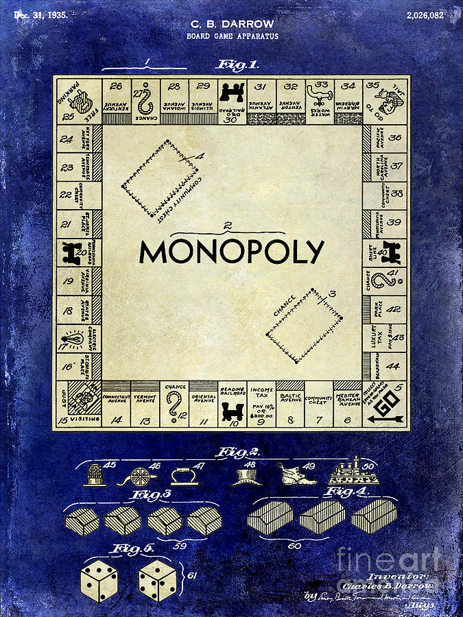 1935 Monopoly Patent Drawing 2 Tone Blue Photograph by Jon Neidert