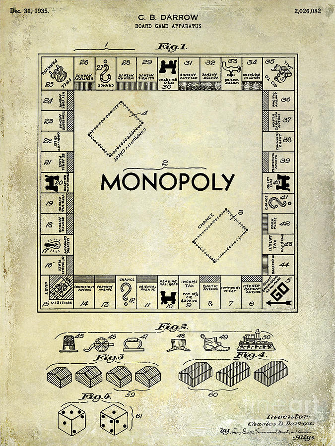 Monopoly Photograph - 1935 Monopoly Patent Drawing by Jon Neidert