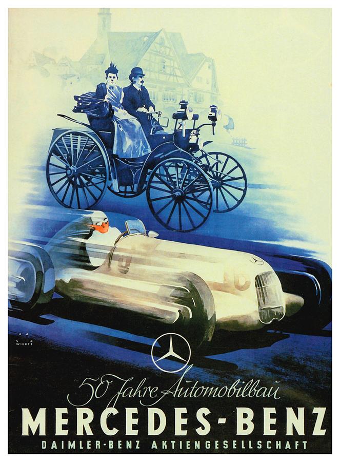 1936 - Mercedes Benz German Poster Advertisement - Color Digital Art by John Madison
