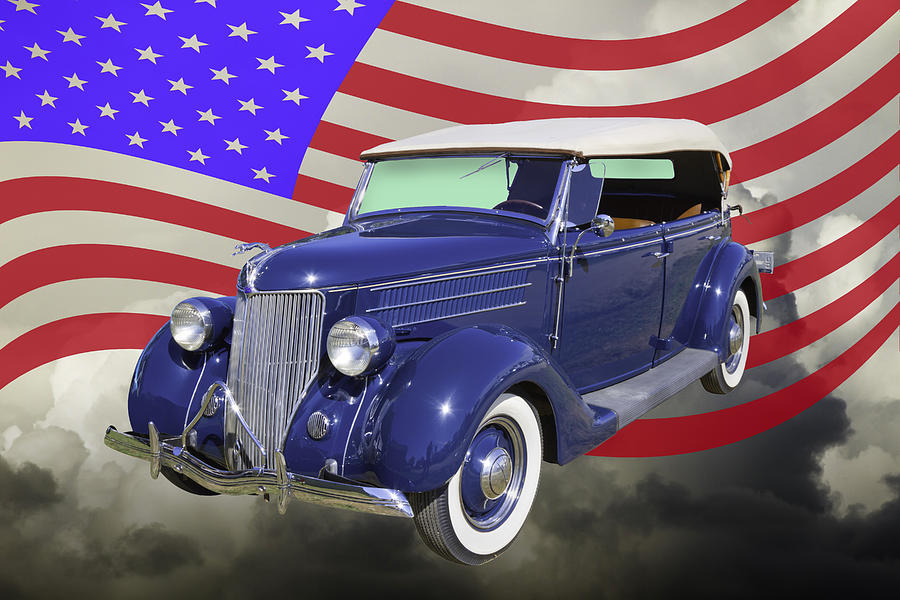 1936 Ford Phaeton Convertible With American Flag  Photograph by Keith Webber Jr