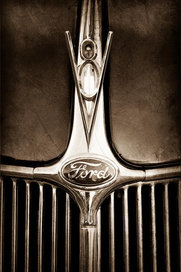 Car Photograph - 1936 Ford Phaeton V8 Hood Ornament - Emblem by Jill Reger