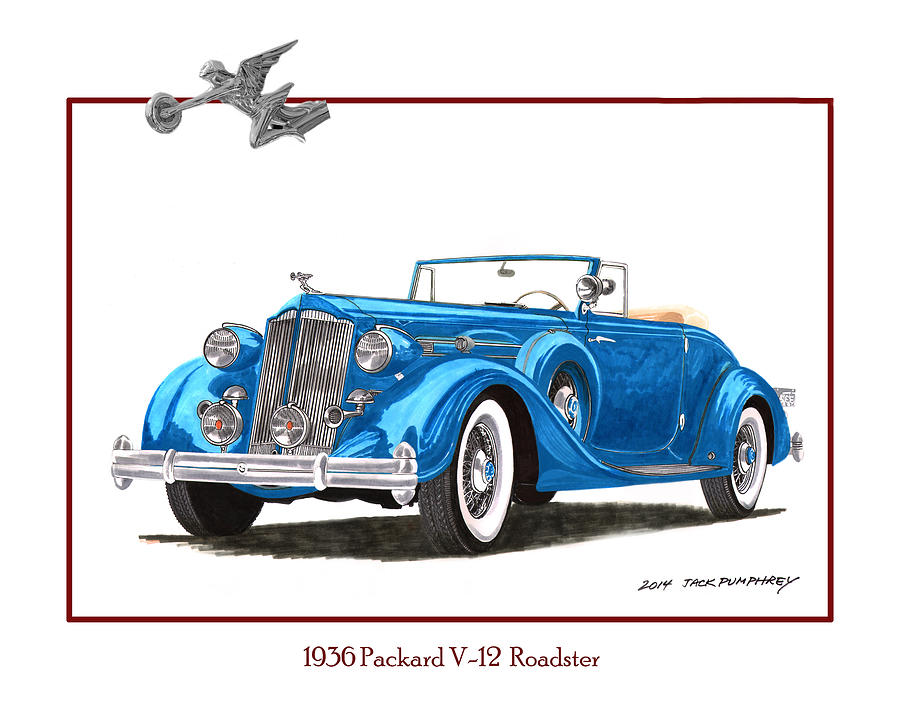 1936 Packard V 12 Roadster Painting by Jack Pumphrey
