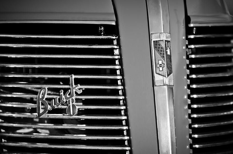 Black And White Photograph - 1937 Buick Boattail Roadster Grille Emblems -0997bw by Jill Reger