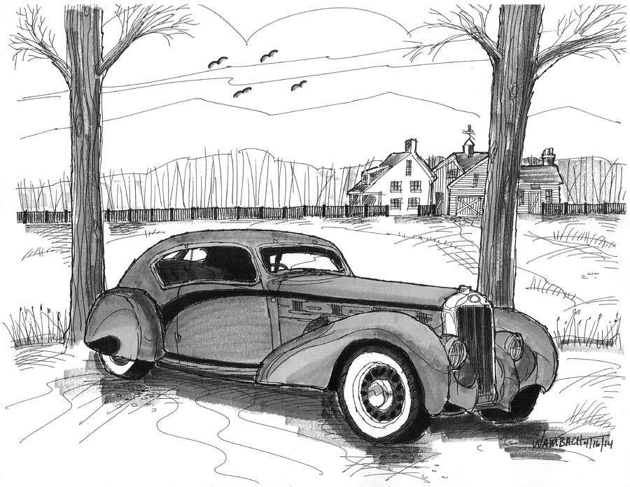 1937 Delage D8 120 Drawing by Richard Wambach