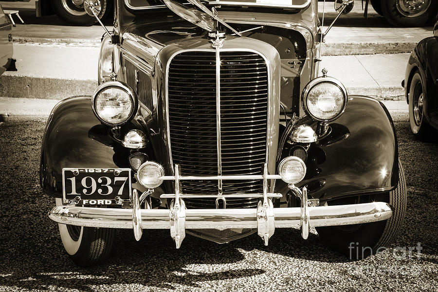 1937 Ford Pickup Truck Classic Car Front End Photograph in Sepia Photograph by M K Miller