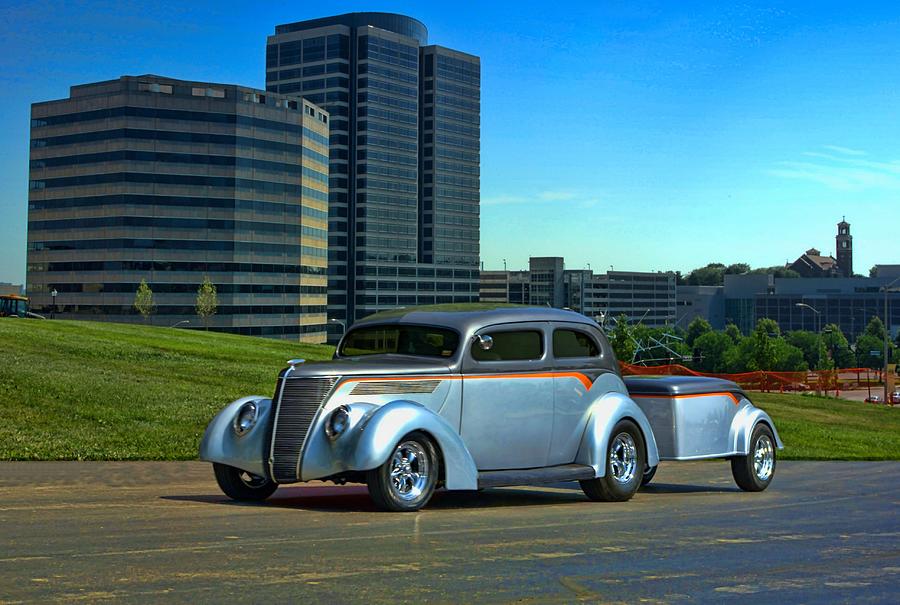 1937 Ford Sedan Hot Rod With Trailer Photograph by Tim McCullough
