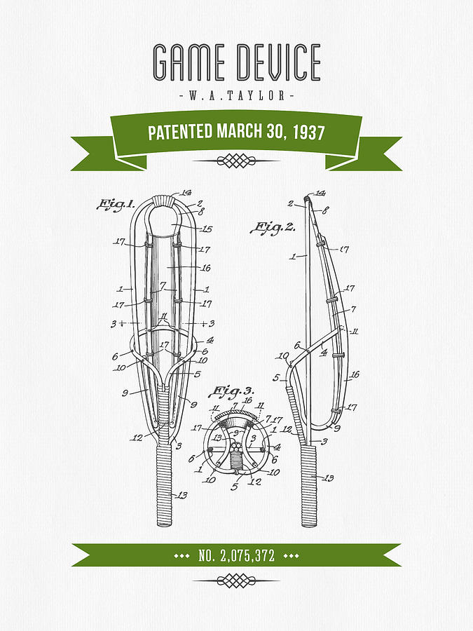 1937 Game Device Patent Drawing - Retro Green Drawing