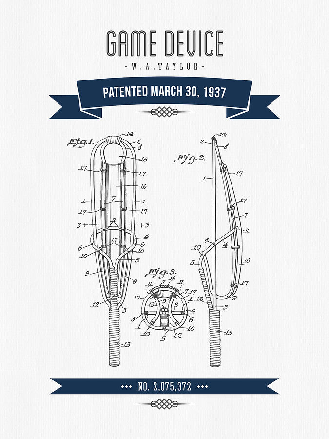 1937 Game Device Patent Drawing - Retro Navy Blue Digital Art
