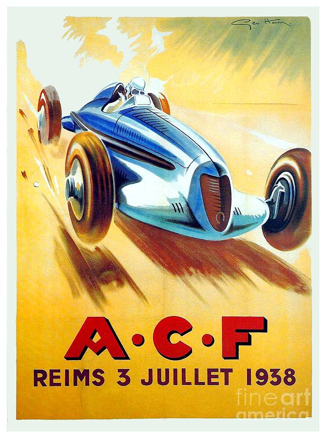 1938 - Automobile Club de France Poster - Reims - George Ham - Color Digital Art by John Madison