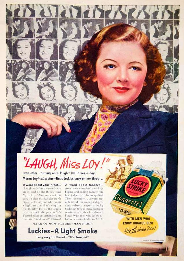 1938 - Lucky Strike Cigarettes Advertising - Myrna Loy - Color Digital Art by John Madison