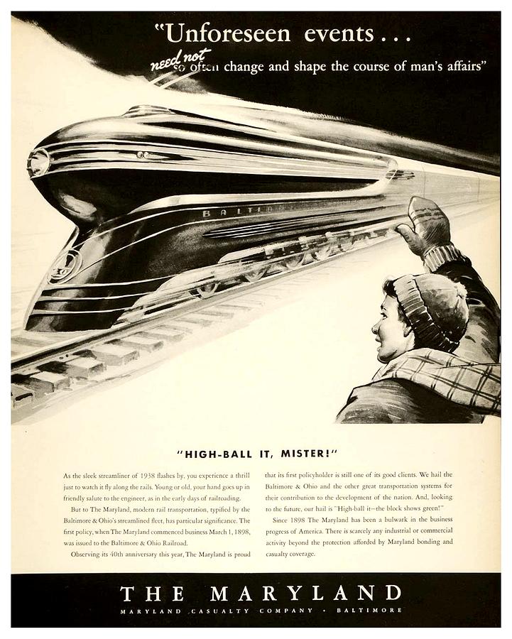 1938 - Maryland Casualty Art Deco Train - Advertisement Digital Art by John Madison