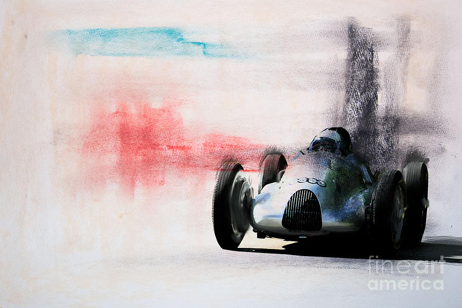 1938 Auto Union type D Mixed Media by Roger Lighterness