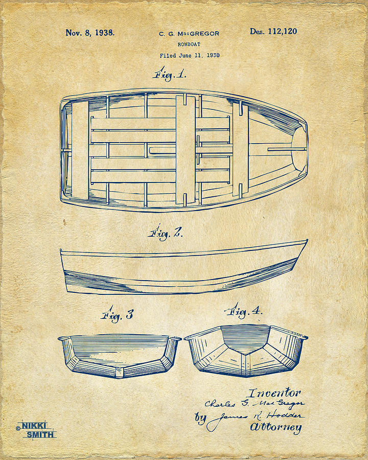 Vintage Digital Art - 1938 Rowboat Patent Artwork - Vintage by Nikki Marie Smith