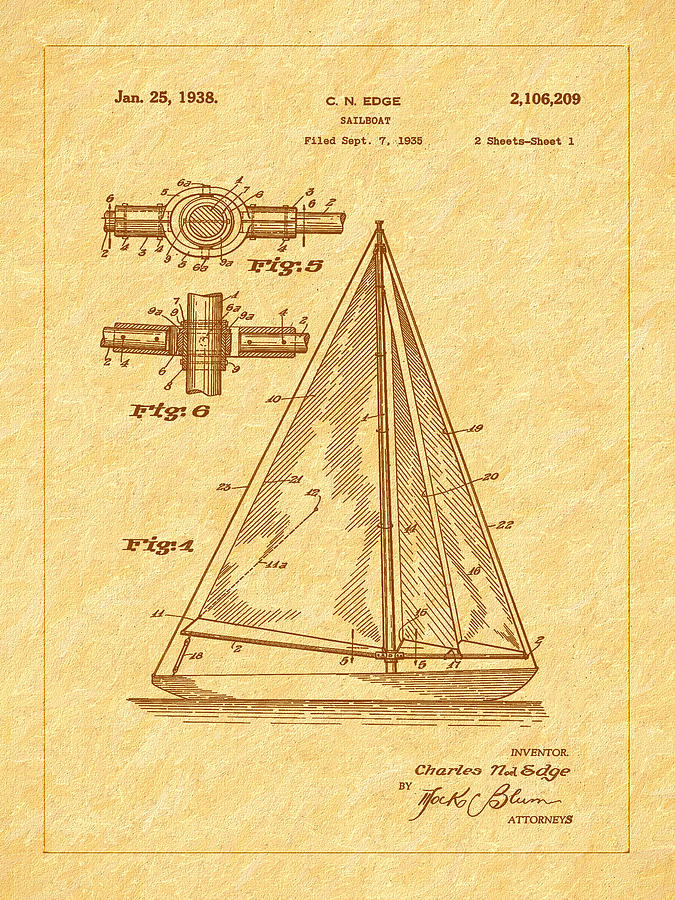 1938 Sailboat Patent Art Photograph by Barry Jones