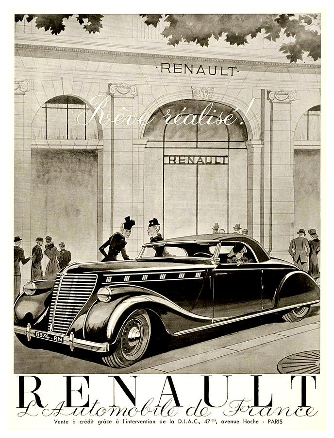 1939 - Renault Automobile French Advertisement Digital Art by John Madison