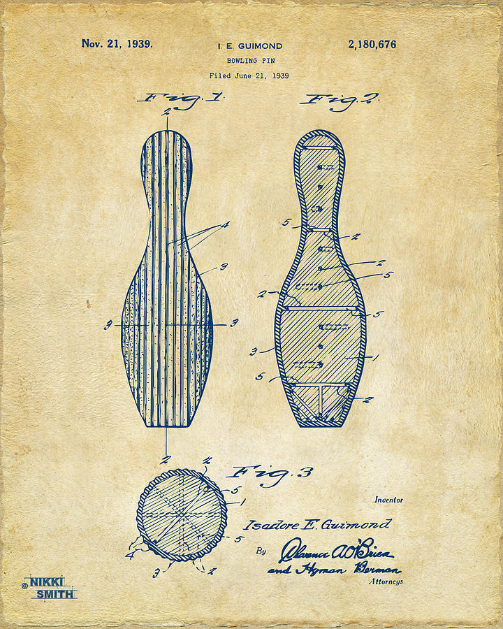Vintage Digital Art - 1939 Bowling Pin Patent Artwork - Vintage by Nikki Marie Smith