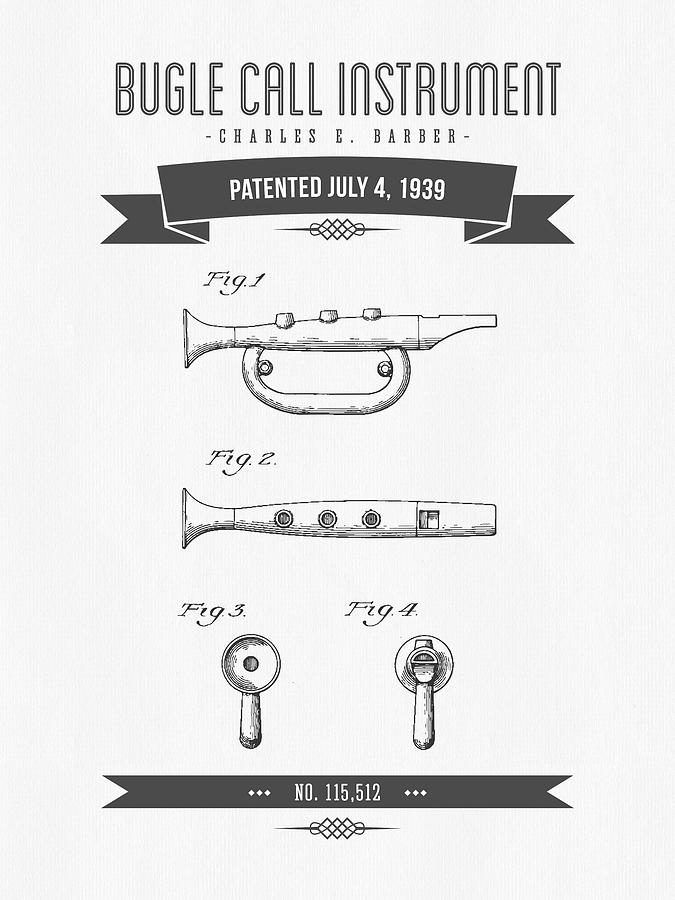 1939 Bugle Call Instrument Patent Drawing Digital Art