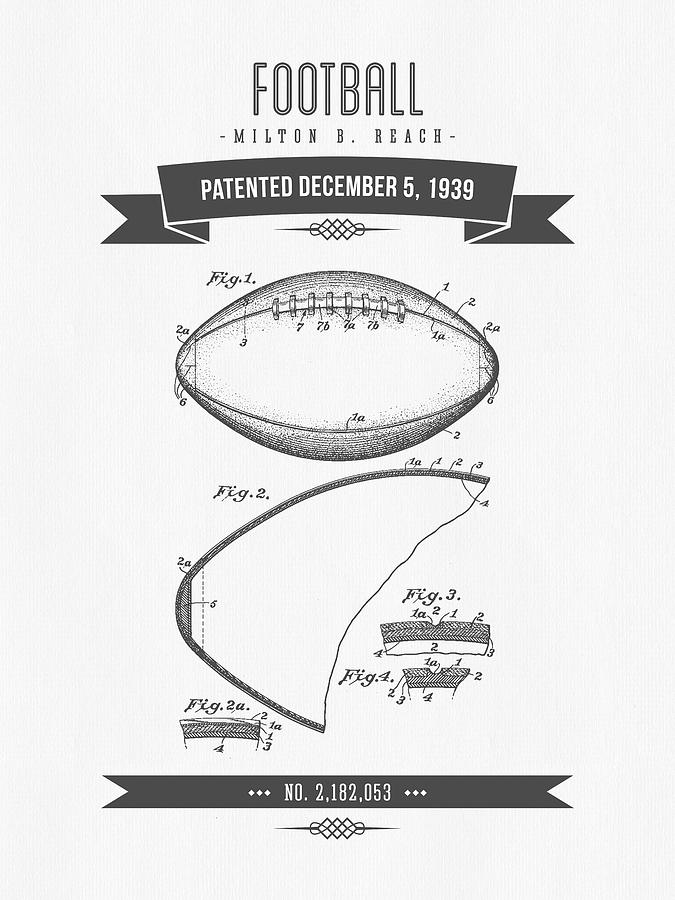 1939 Football Patent Drawing - Retro Gray Digital Art