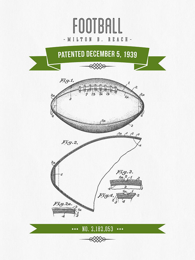 1939 Football Patent Drawing - Retro Green Digital Art