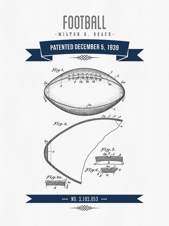 1939 Football Patent Drawing - Retro Navy Blue Digital Art