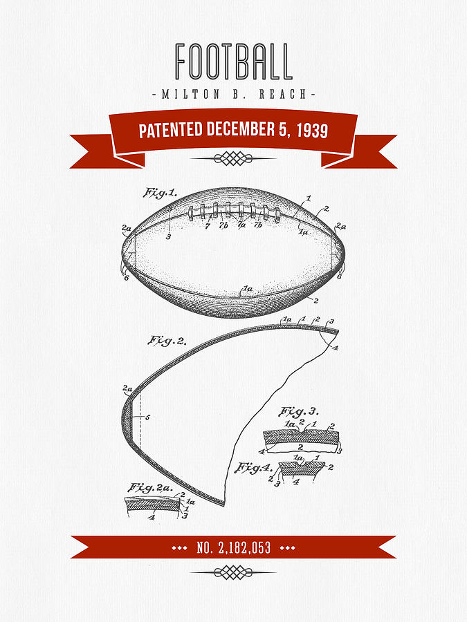 1939 Football Patent Drawing - Retro Red Digital Art