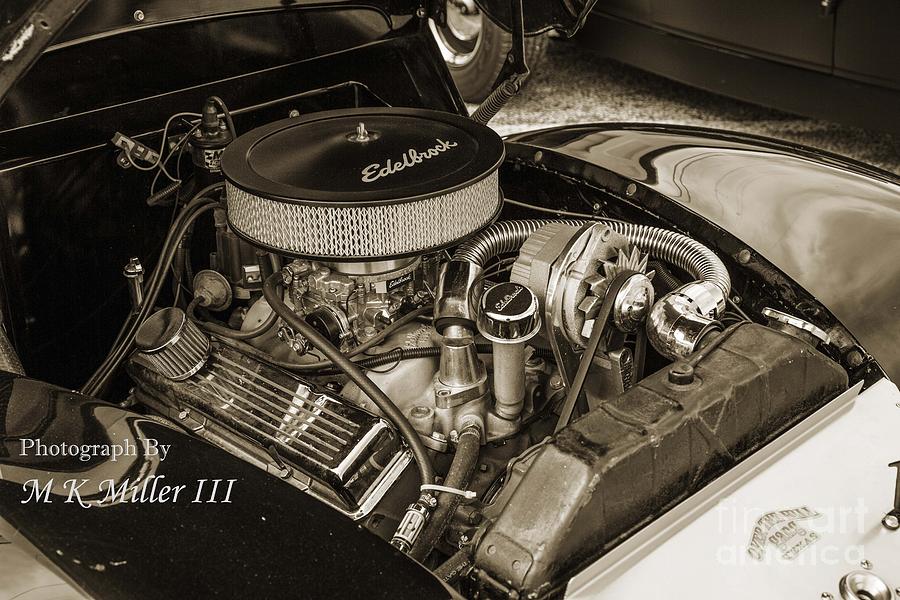 Black And White Photograph - 1939 Ford Sedan Classic Car Front Engine in sepia 3414.01 by M K Miller