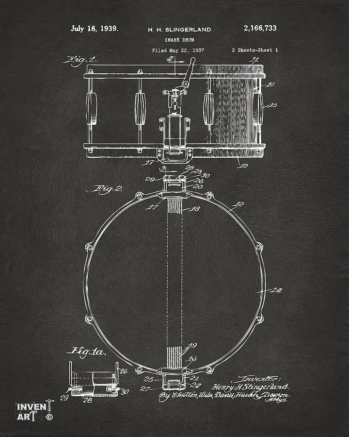 1939 Snare Drum Patent Gray Digital Art by Nikki Marie Smith