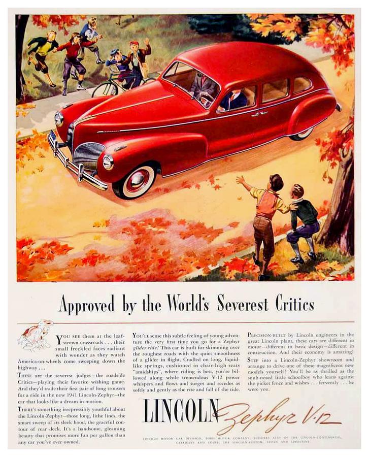 1940 - Lincoln Zephyr V-12 Advertisement - Color Digital Art by John Madison