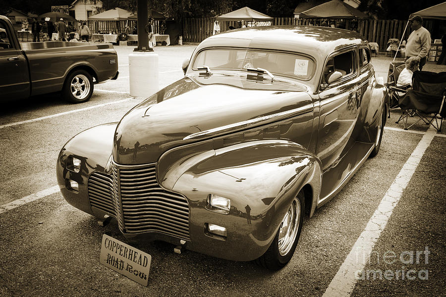 Black And White Photograph - 1940 Chevrolet Master Fine Art Classic Car Automobile Sepia  311 by M K Miller