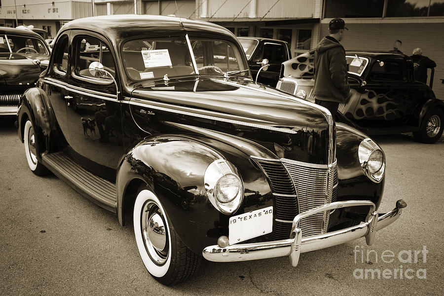 1940 Ford antique automobile 0r Classic car Photograph in sepia  Photograph by M K Miller