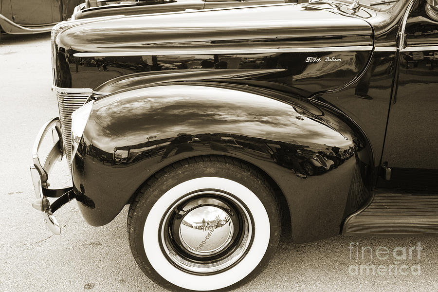1940 Ford Classic car front fender and wheel Photograph in sepia Photograph by M K Miller