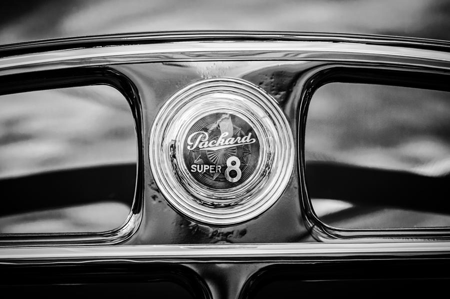 1940 Packard Super 8 Convertible Rear Emblem -1112bw Photograph by Jill Reger