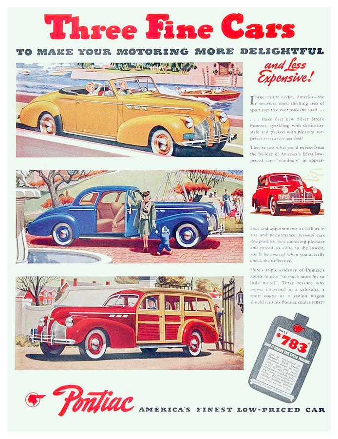 1940 - Pontiac Cabriolet - Coupe - Wagon - Automobile Advertisement - Color Digital Art by John Madison