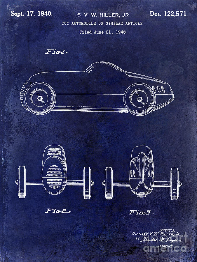1940 Toy Car Patent Drawing Blue Photograph by Jon Neidert