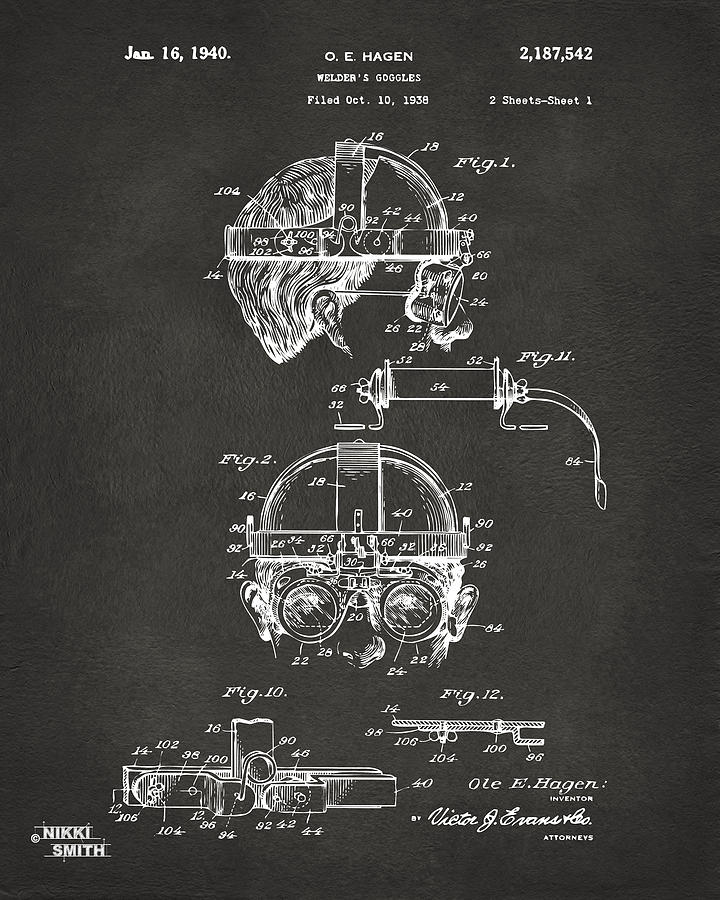 Goggle Digital Art - 1940 Welders Goggles Patent Artwork - Gray by Nikki Marie Smith