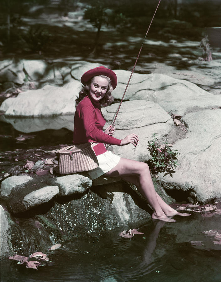 1940s 1950s Smiling Woman Fly Fishing by Vintage Images
