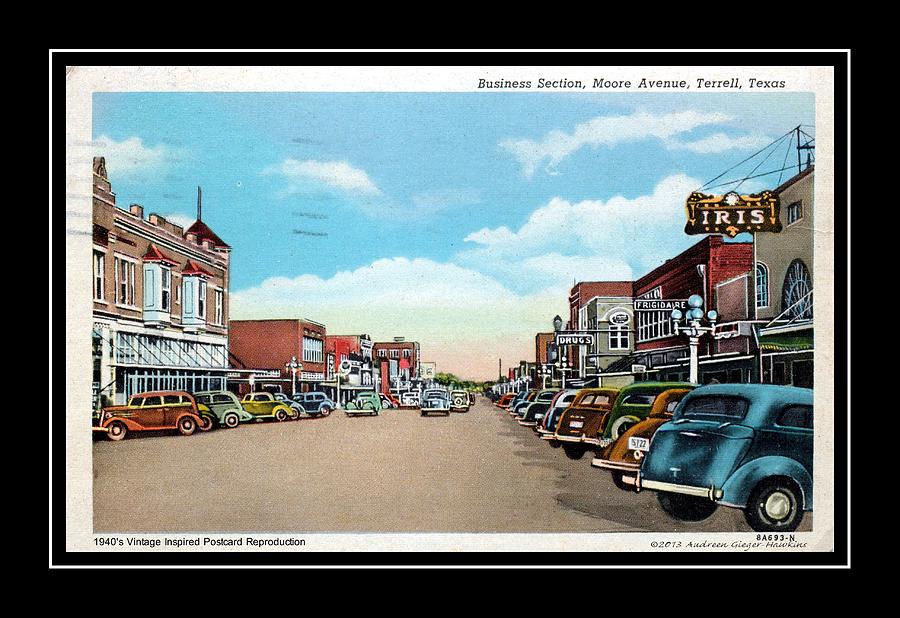 Vintage Digital Art - 1940s Downtown Terrell Texas by Audreen Gieger
